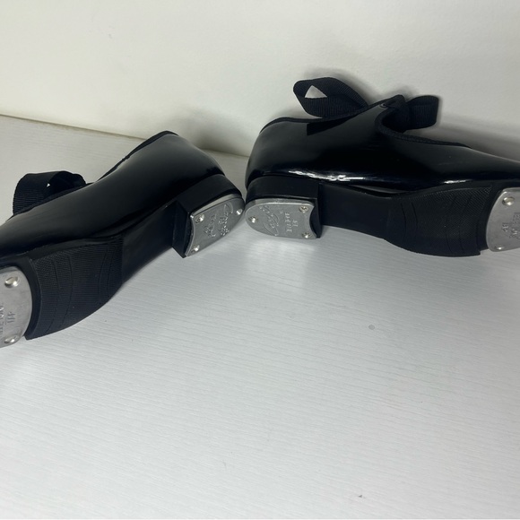 Capezio Black Patent Tap Shoes Ribbon Tie Girls 13 M Dance - Picture 5 of 6